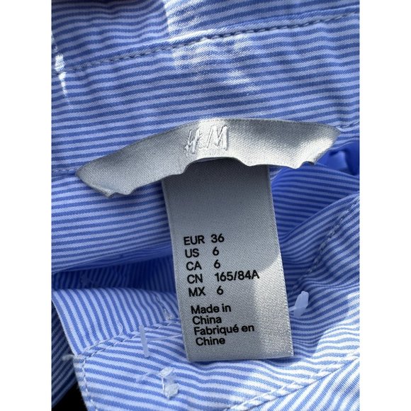 HM Shirt 6 Blue Striped Button Up Collared Beaded Long Sleeve Adult Womens - Picture 6 of 11